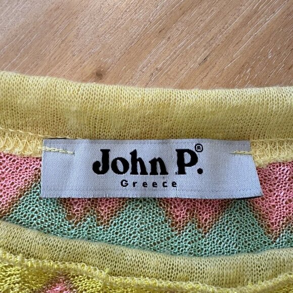 John P Greece Womens Colorful Striped Cap Sleeve Short Sleeve Hi Lo Top L - Picture 6 of 9